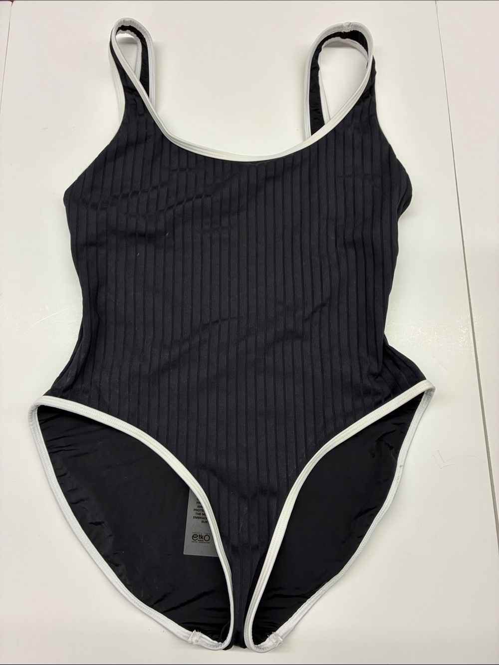 NEW SOLID & STRIPED Black Ribbed One-Piece Swimsuit Size Large